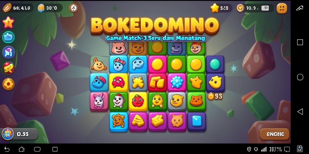 Tampilan gameplay seru BOKEDOMINO dengan tantangan Match-3.