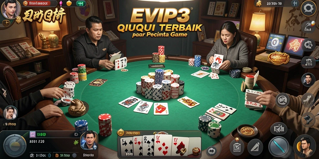Screenshot utama EVIP3 menampilkan aksi seru permainan QiuQiu.