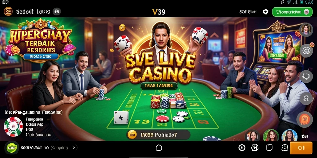 Tangkapan layar gameplay V39 yang menampilkan dealer langsung dan suasana kasino.